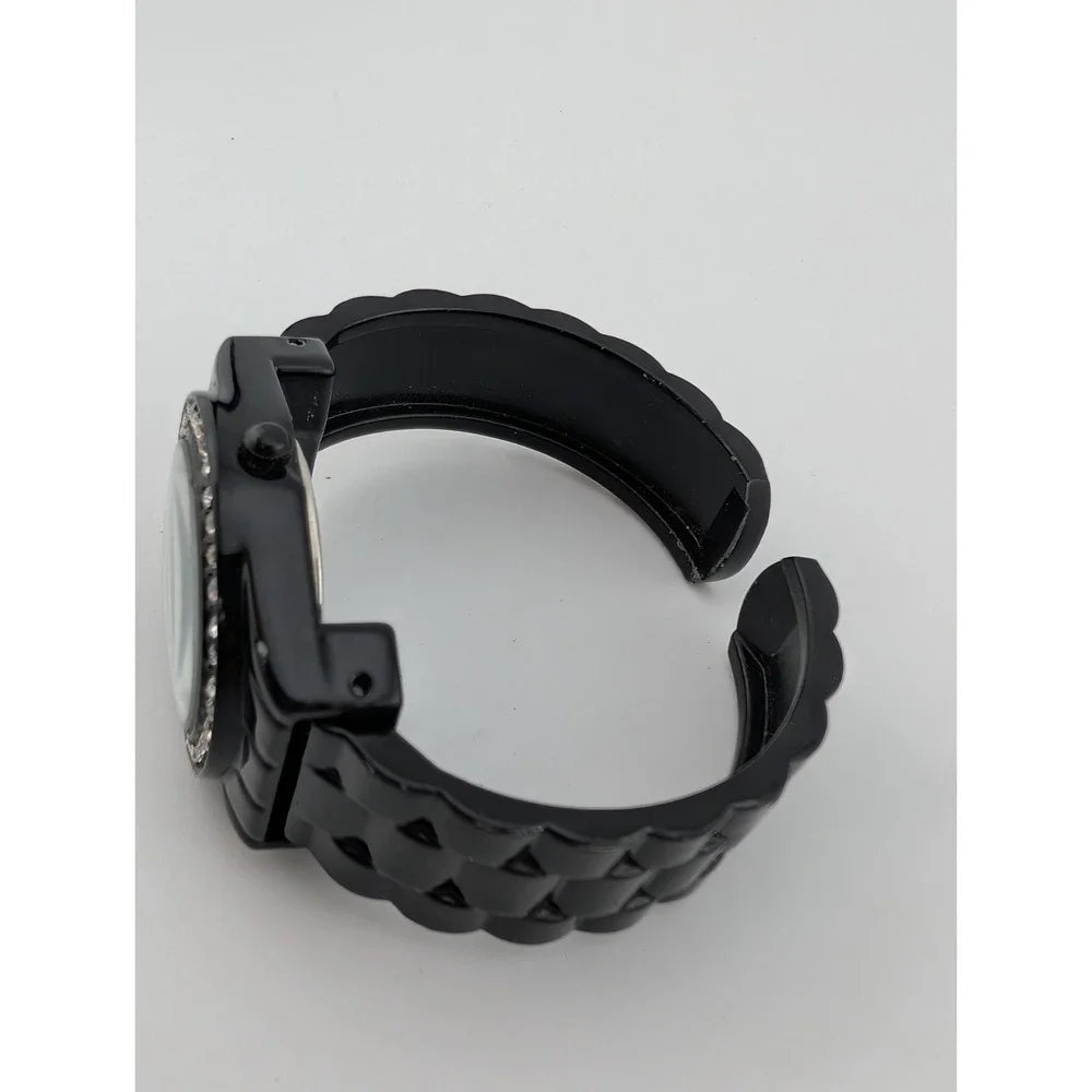 Geneva Watch Women 31mm‎ Case Rhinestone Bezel Black Bangle Band- New Battery